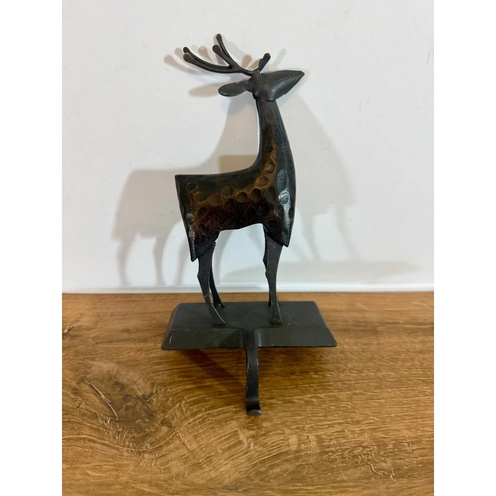 Pier 1 Metal Reindeer Stocking Holders Set of 3 Rustic Bronze Christmas Decor